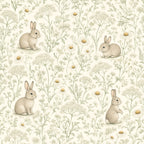 Bunny Wildflower Meadow Peel and Stick Wallpaper – Soft Scandi Nature & Sweet Nursery Decor