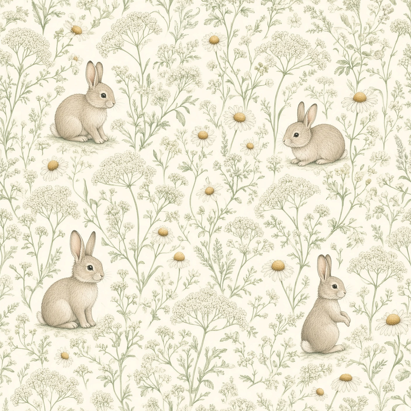 Bunny Wildflower Meadow Peel and Stick Wallpaper – Soft Scandi Nature & Sweet Nursery Decor