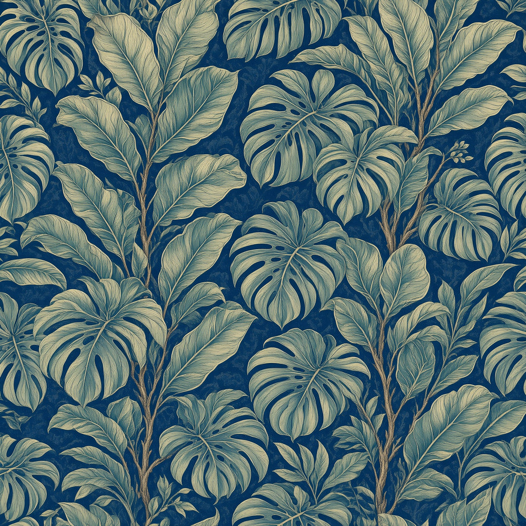 Navy Monstera Botanical Peel and Stick Wallpaper – 17.7"x118"