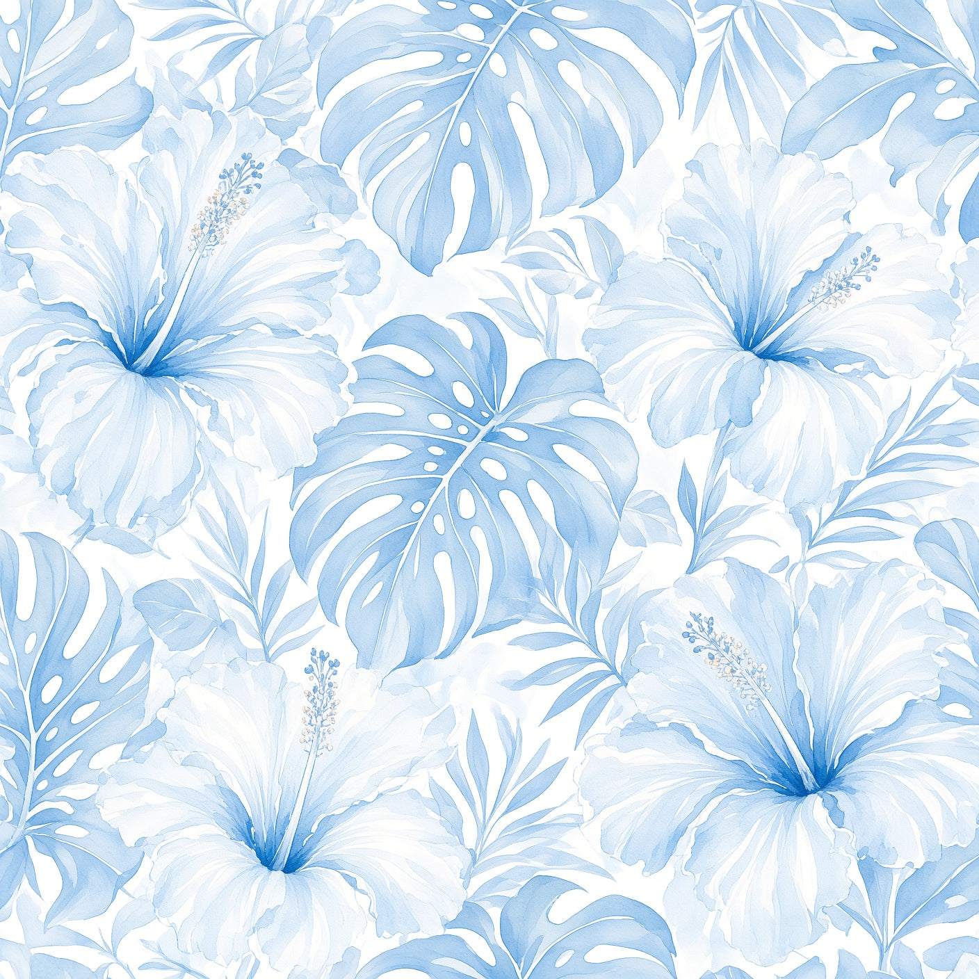 Blue Tropical Botanical Peel and Stick Wallpaper – Removable & Waterproof