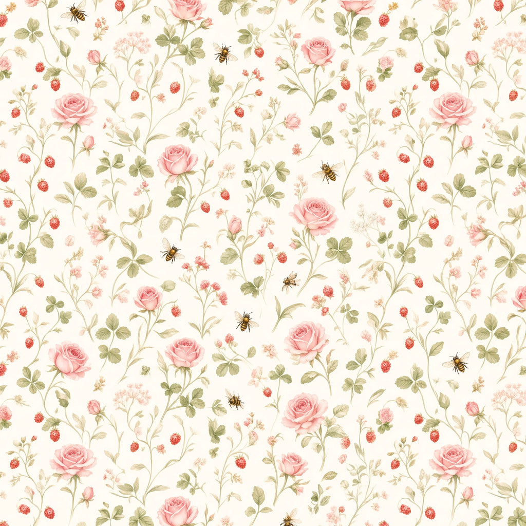 Pink Rose Garden Peel and Stick Wallpaper – Floral Nursery & Cottagecore Kids Room