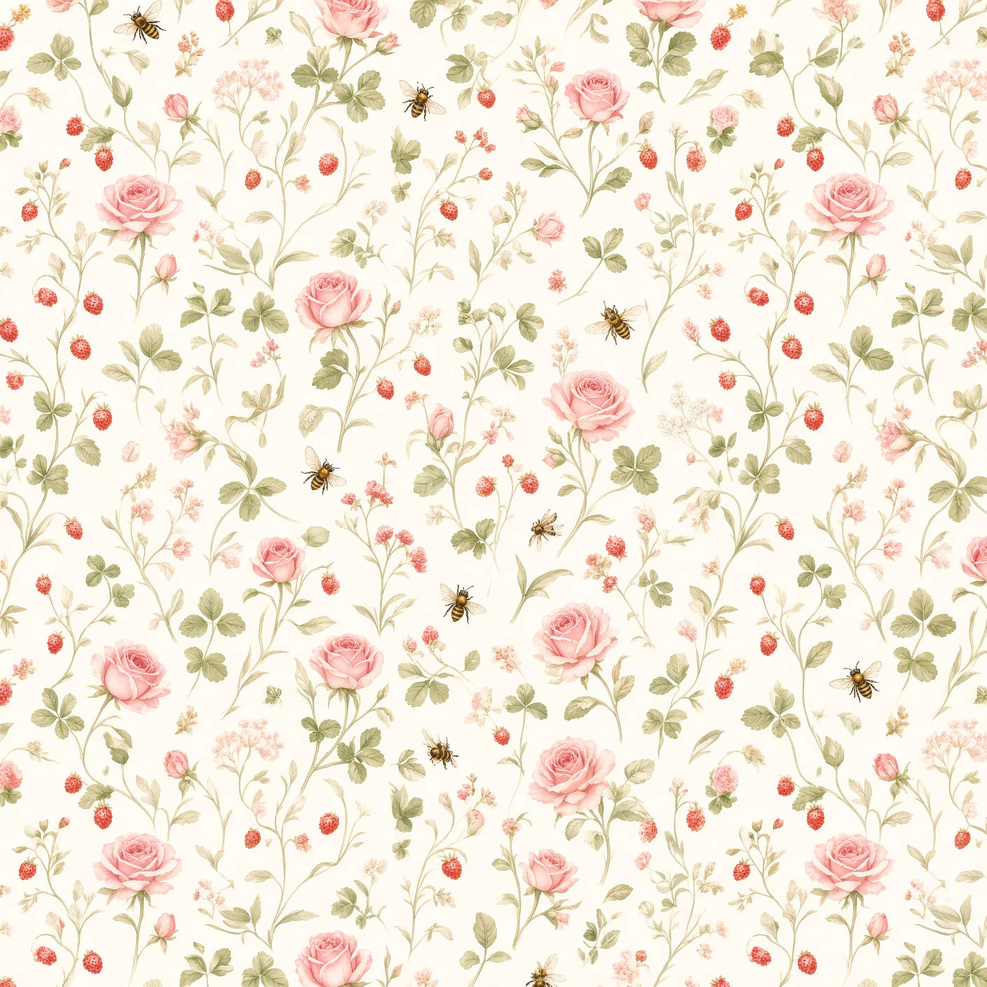 Pink Rose Garden Peel and Stick Wallpaper – Floral Nursery & Cottagecore Kids Room