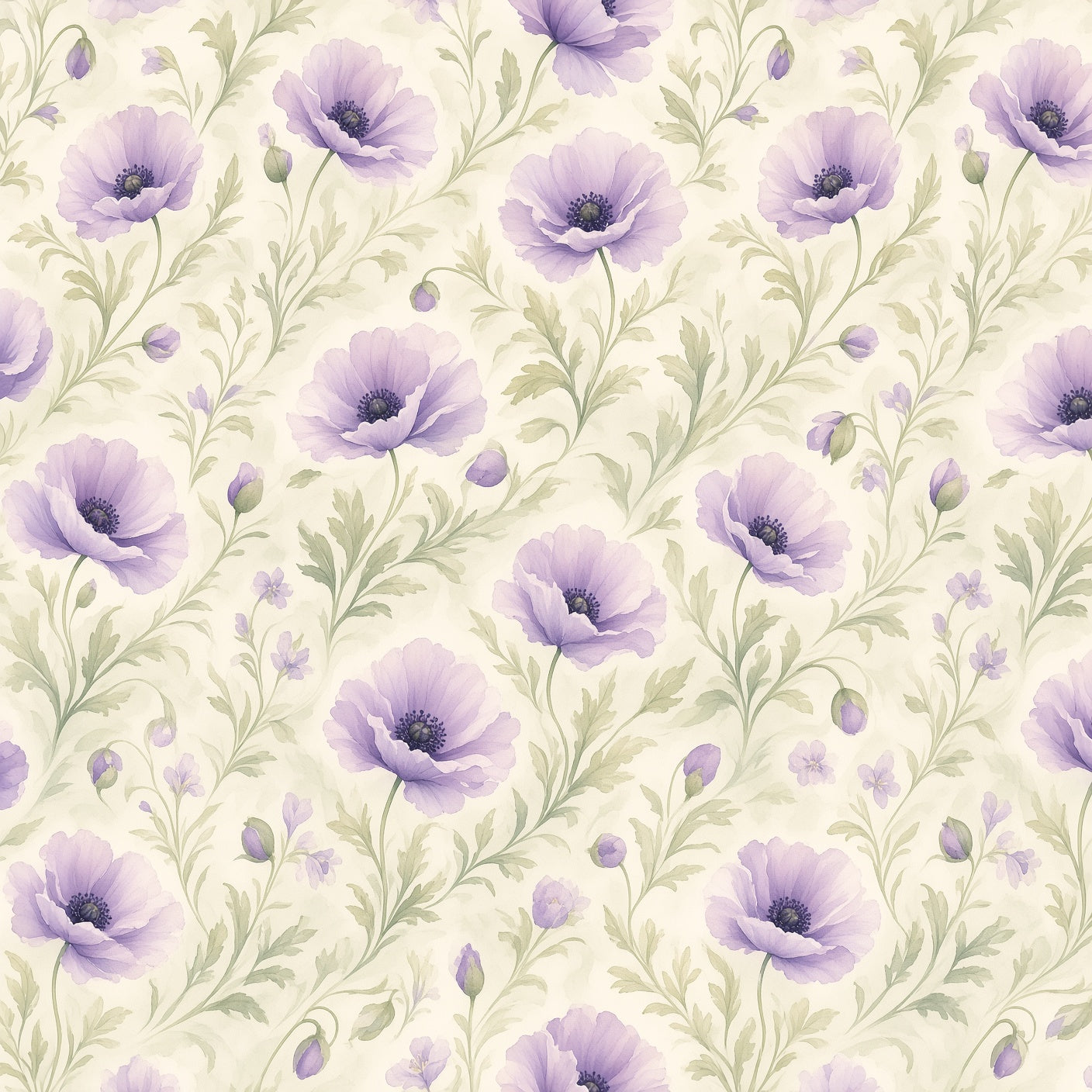 Lavender Poppy Watercolour Peel and Stick Wallpaper