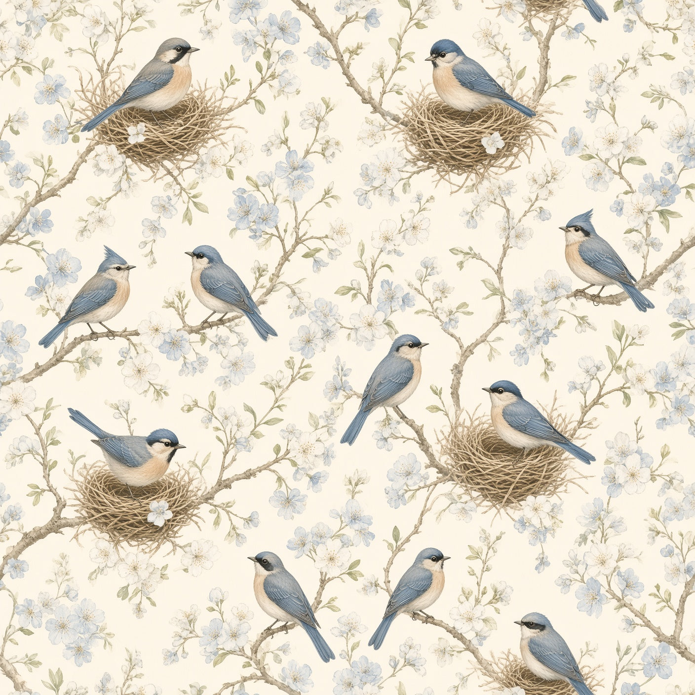Nesting Birds Peel and Stick Wallpaper – Nature Nursery & Botanical Kids Room