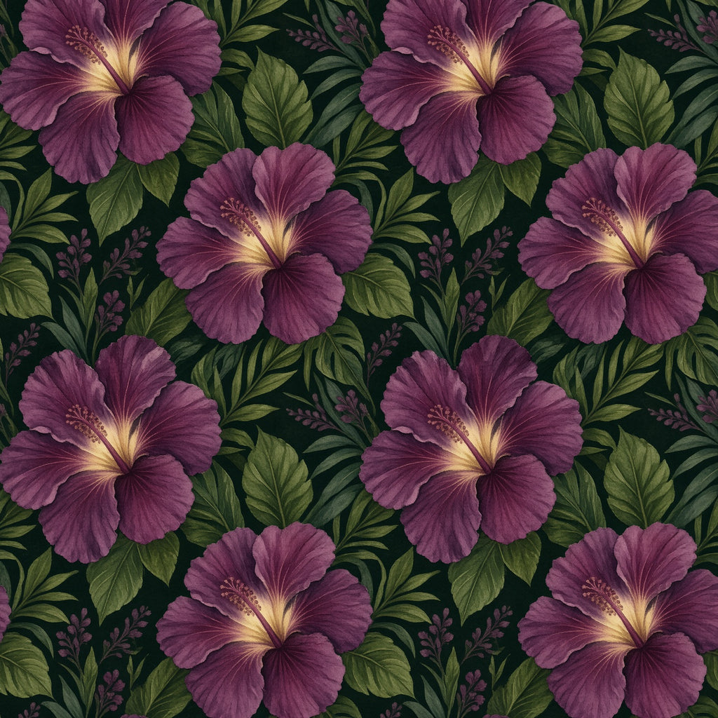 Dark Plum Hibiscus Tropical Peel and Stick Wallpaper