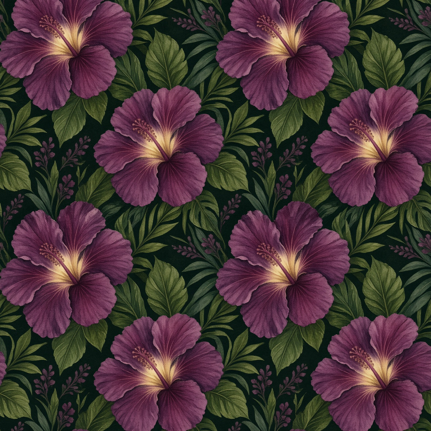 Dark Plum Hibiscus Tropical Peel and Stick Wallpaper