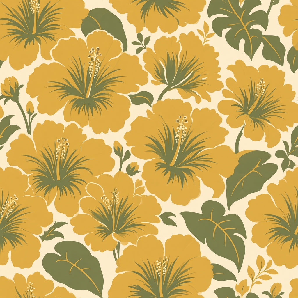 Mustard Vintage Hibiscus Peel and Stick Wallpaper