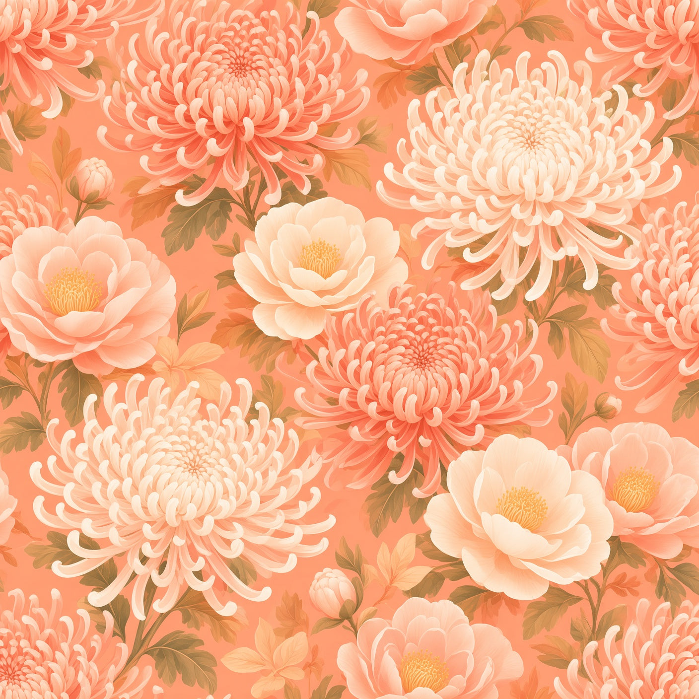 Terracotta Chrysanthemum Floral Peel and Stick Wallpaper
