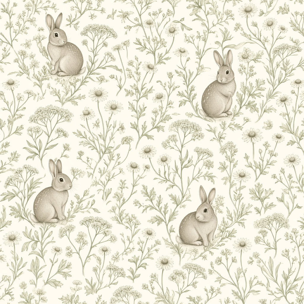 Meadow Rabbit Peel and Stick Wallpaper – Whimsical Nursery & Cottagecore Kids Room
