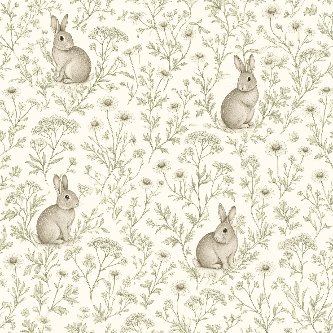 Meadow Rabbit Peel and Stick Wallpaper – Whimsical Nursery & Cottagecore Kids Room