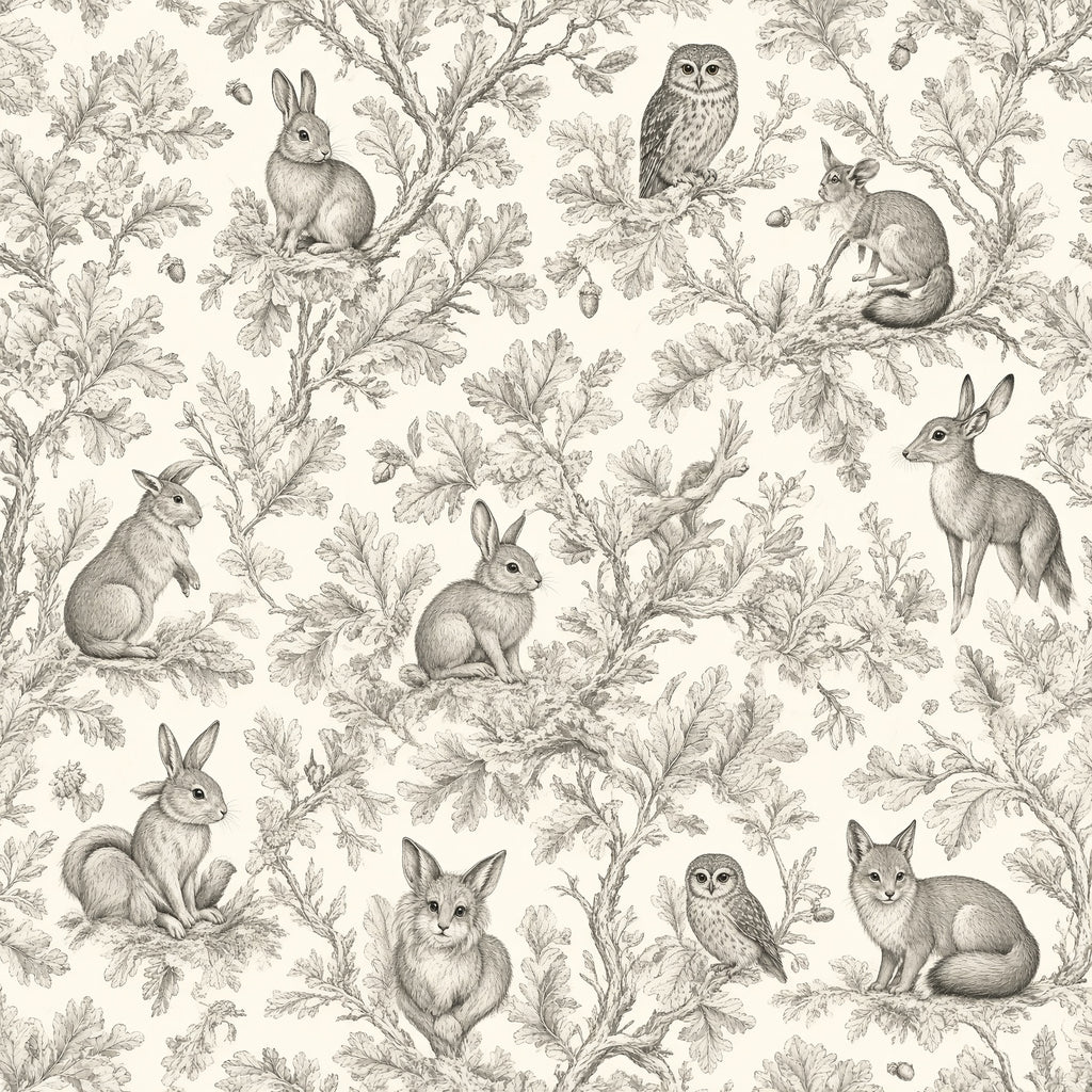 Woodland Toile Peel and Stick Wallpaper – Neutral Nursery & Nature Kids Room