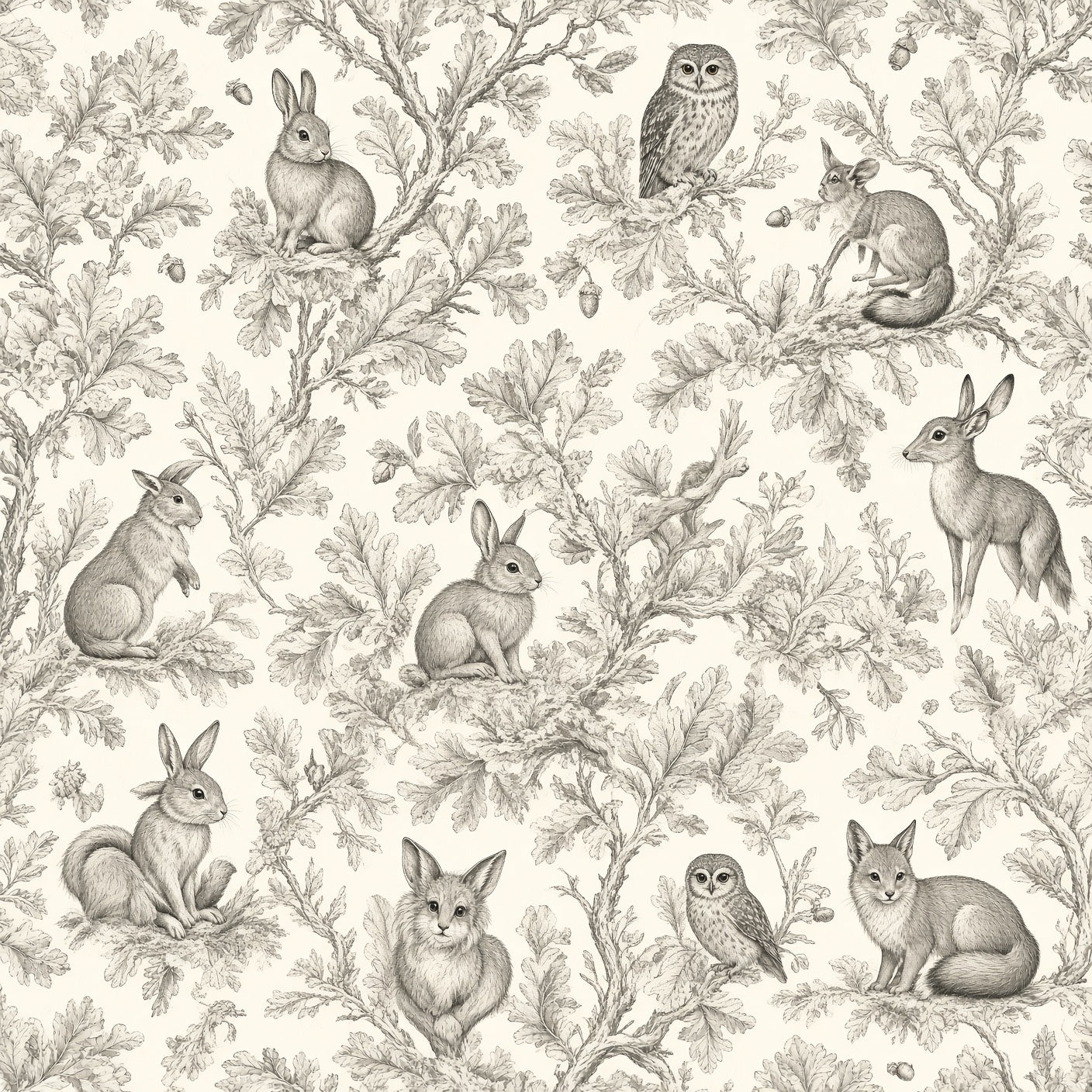 Woodland Toile Peel and Stick Wallpaper – Neutral Nursery & Nature Kids Room
