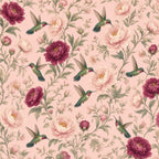 Blush Hummingbird & Peony Peel and Stick Wallpaper – Romantic Floral & Cottagecore Decor
