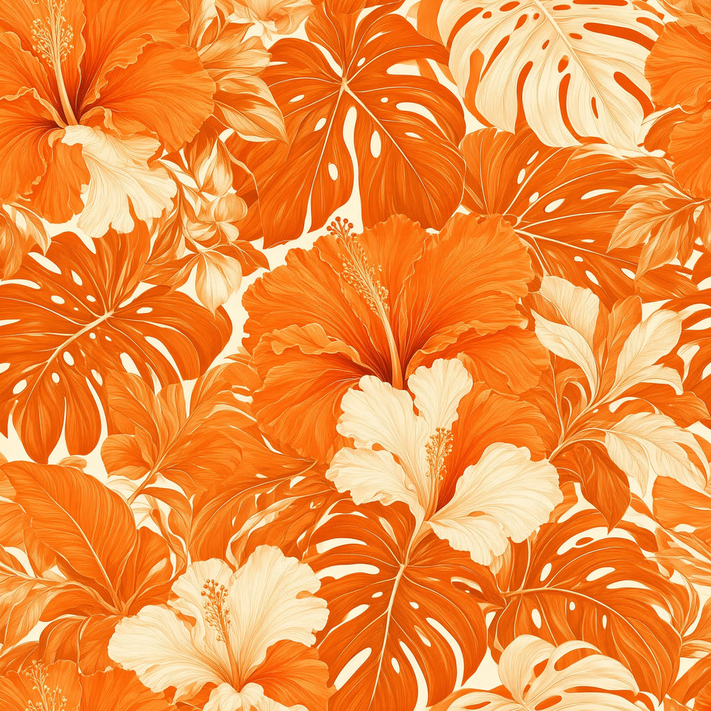 Orange Hibiscus Tropical Peel and Stick Wallpaper