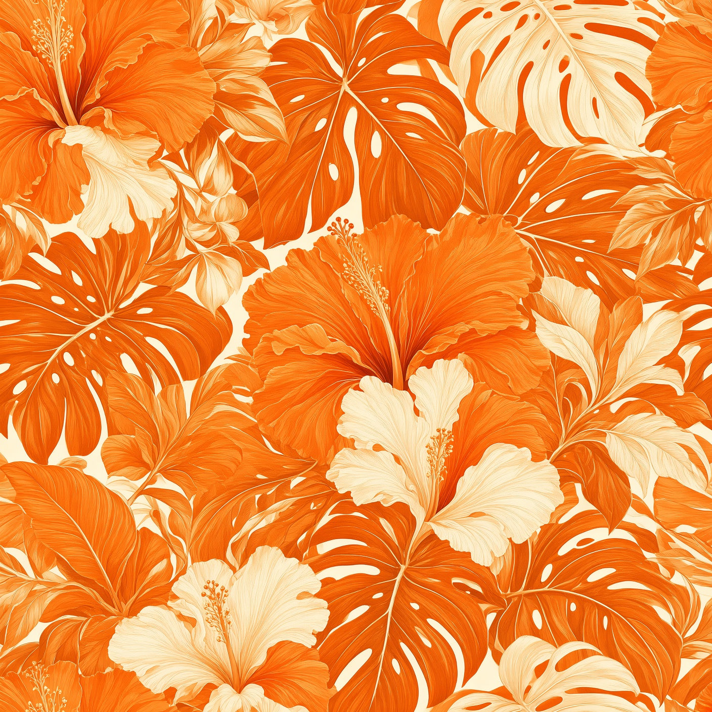 Orange Hibiscus Tropical Peel and Stick Wallpaper