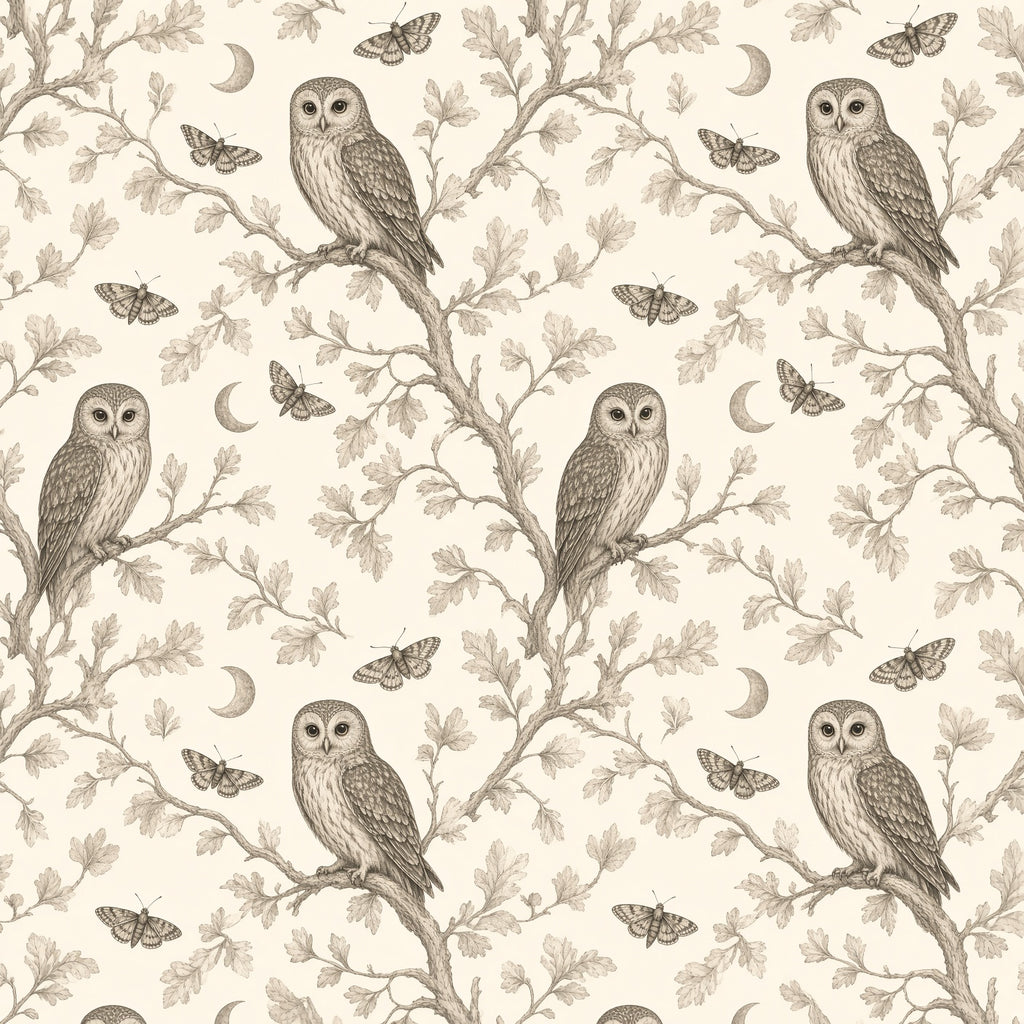 Moonlit Owl & Moths Peel and Stick Wallpaper – Whimsical Nursery & Nature Decor