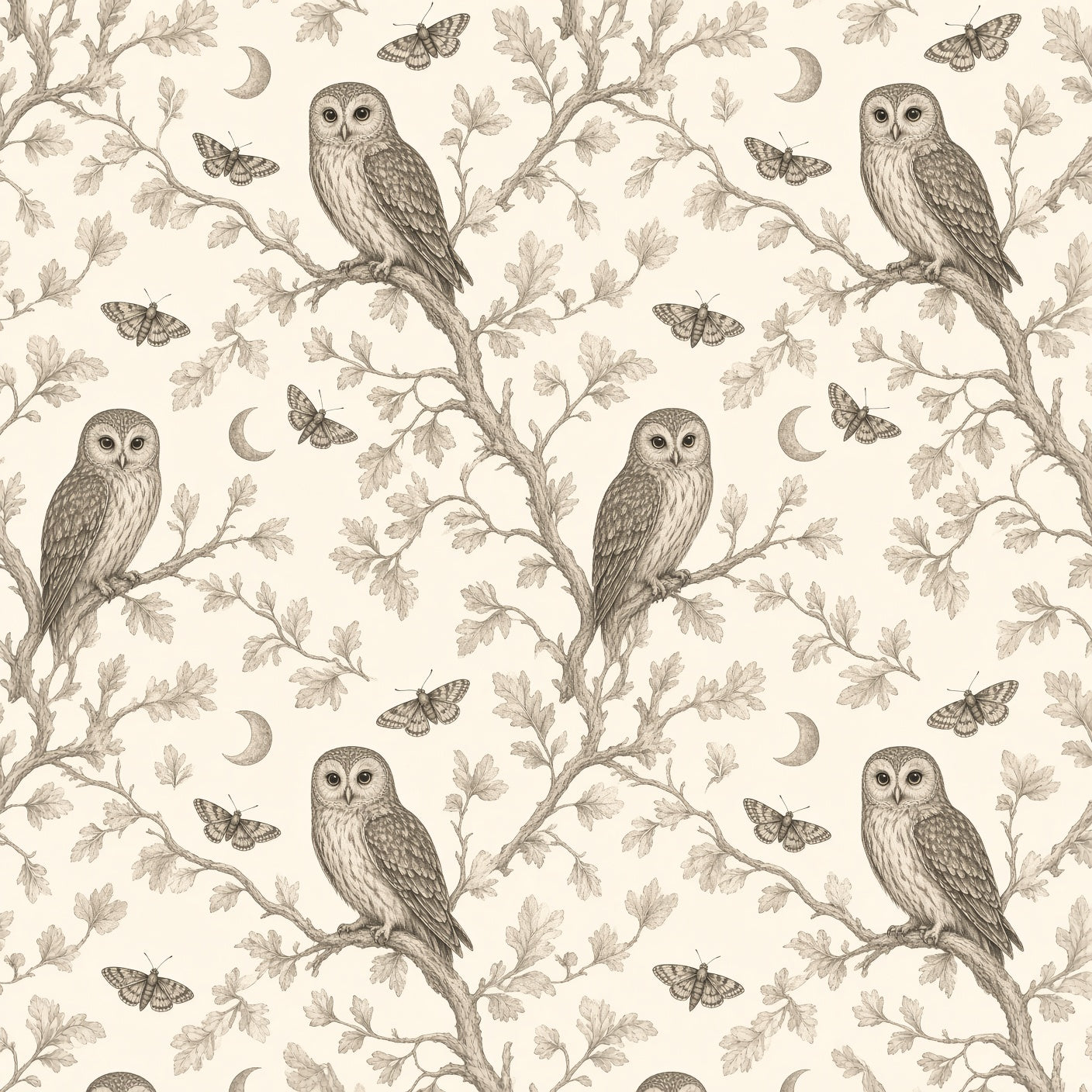 Moonlit Owl & Moths Peel and Stick Wallpaper – Whimsical Nursery & Nature Decor