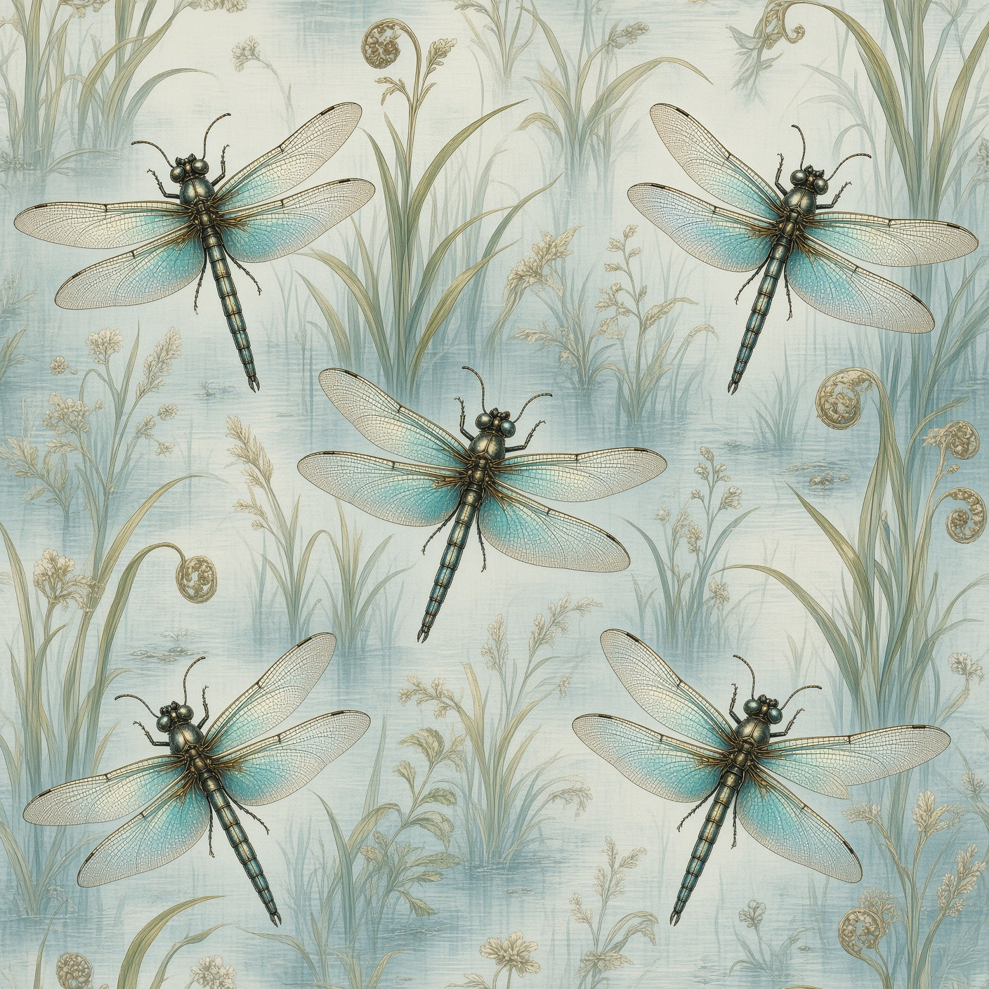 Dragonfly Celadon Peel and Stick Wallpaper – Zen Botanical & Nature-Inspired Decor