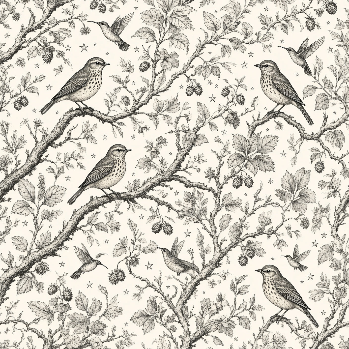 Bird Toile Peel and Stick Wallpaper – Classic Nursery & Nature-Inspired Decor