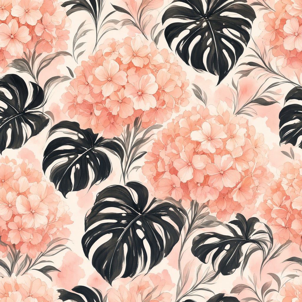 Blush Hydrangea Monstera Peel and Stick Wallpaper