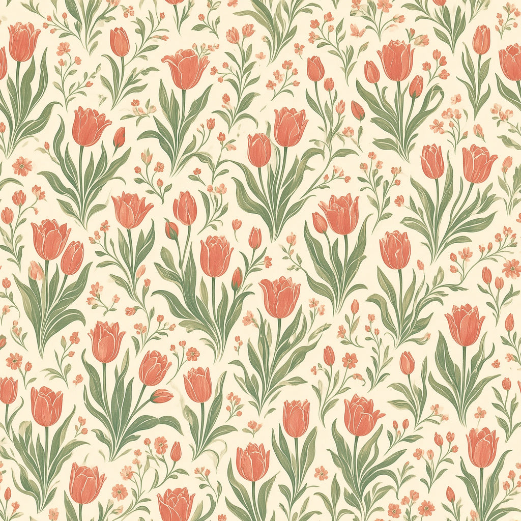 Coral Tulip Garden Peel and Stick Wallpaper