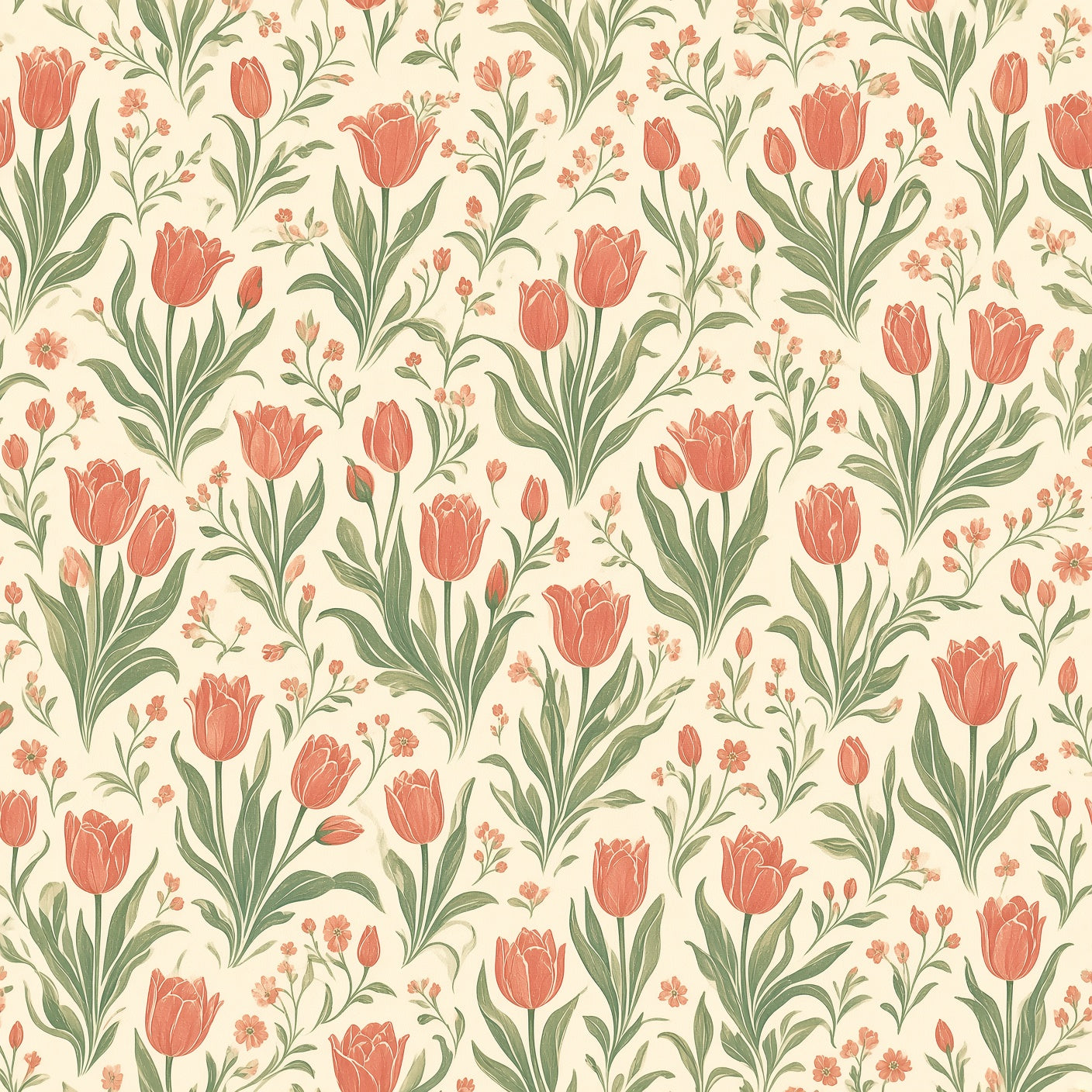 Coral Tulip Garden Peel and Stick Wallpaper