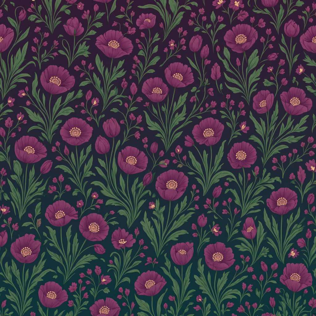 Dark Plum Folk Floral Peel and Stick Wallpaper