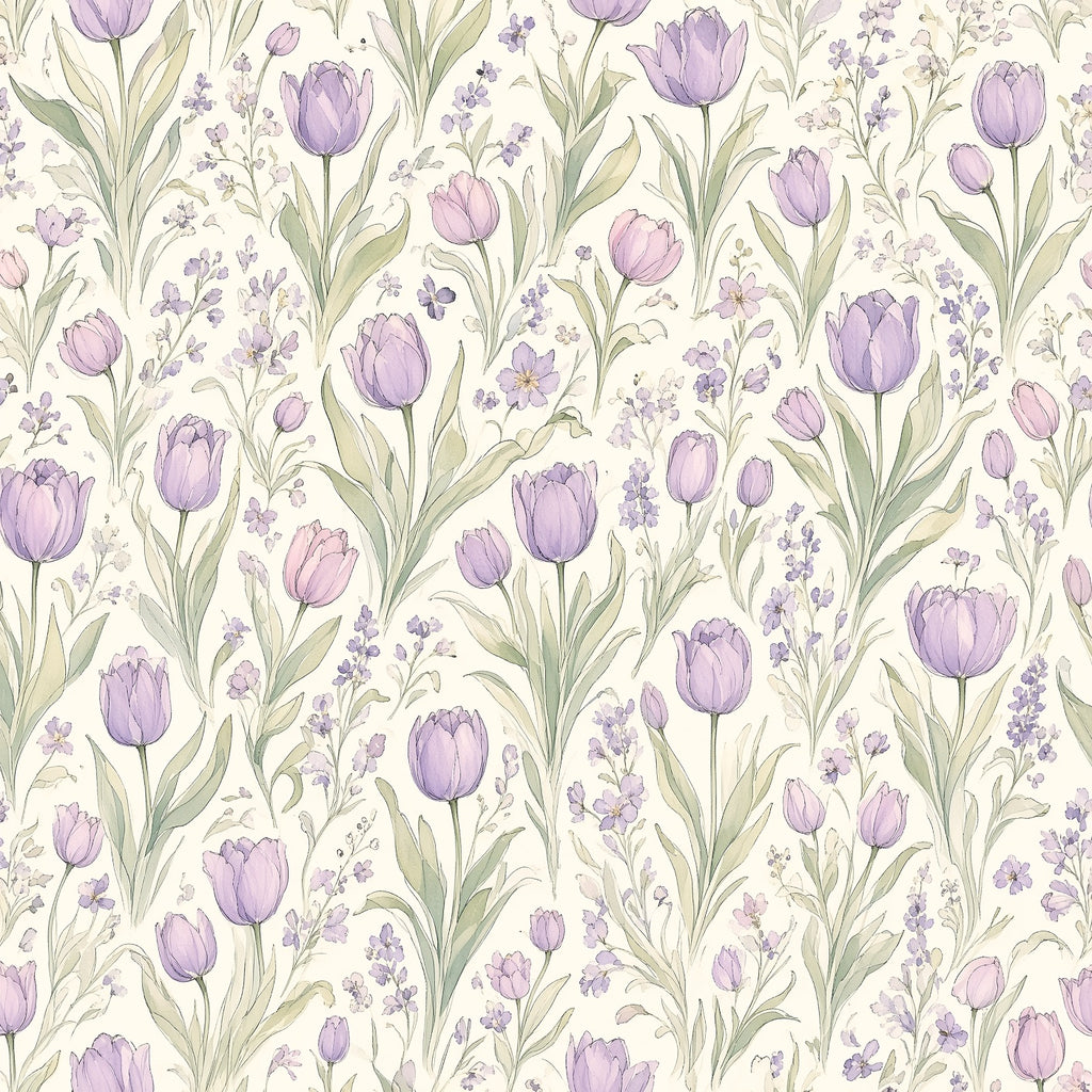 Lavender Tulip Garden Peel and Stick Wallpaper