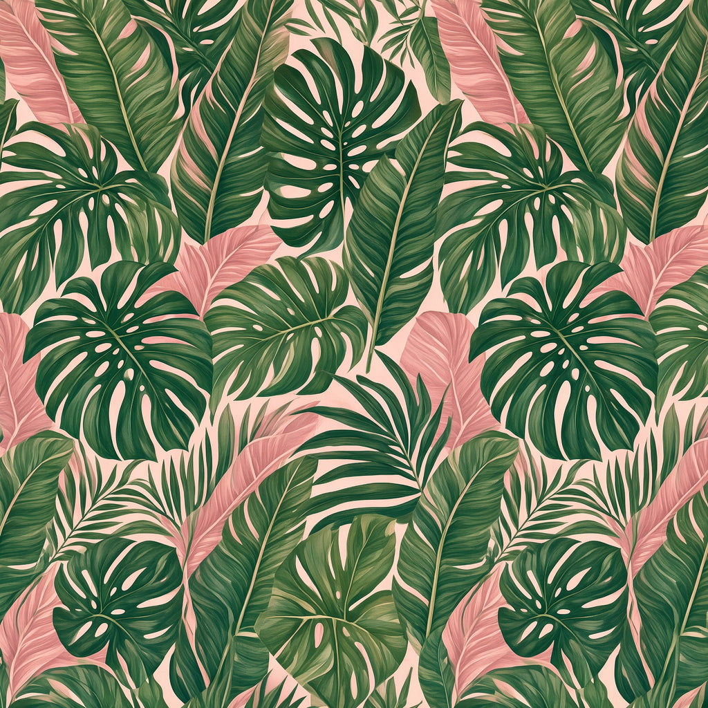 Pink Tropical Monstera Peel and Stick Wallpaper