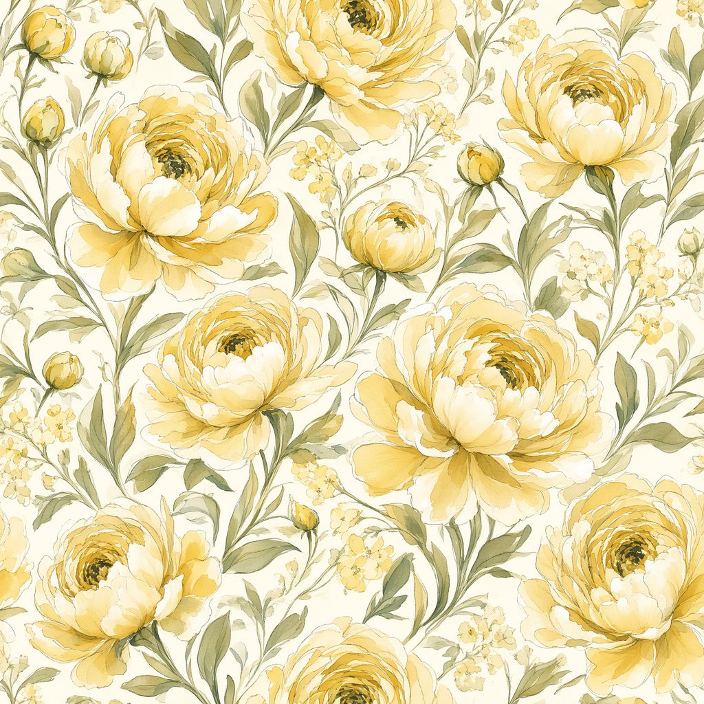 Butter Yellow Peony Garden Peel and Stick Wallpaper
