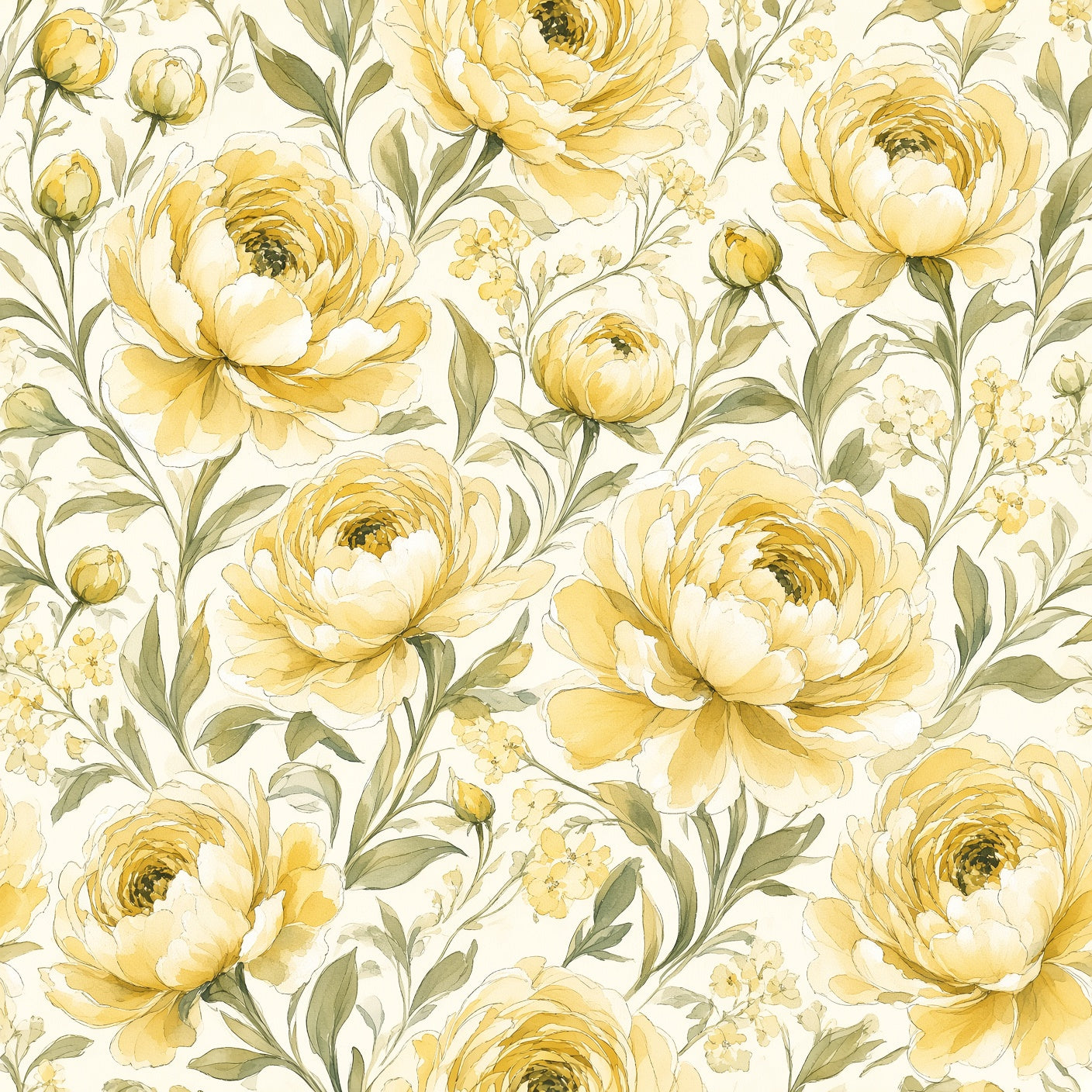 Butter Yellow Peony Garden Peel and Stick Wallpaper